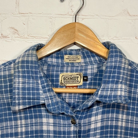 CE Schmidt Flannel Womens 1X Blue Button Up Plaid Flannel Shirt Fit For Her - Picture 3 of 11